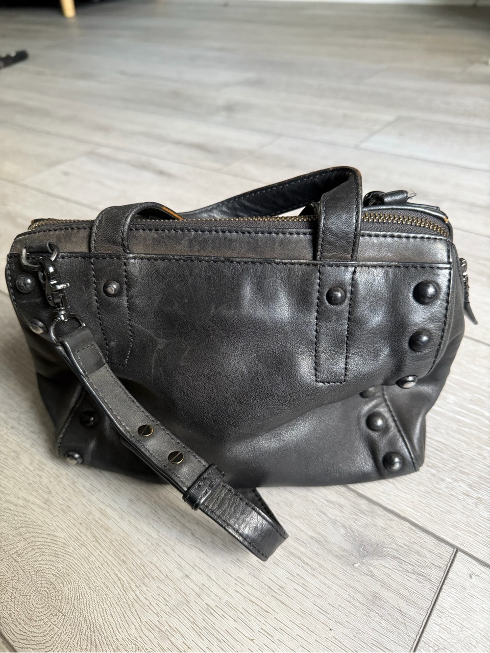 Loefller Randall Black Leather Stud vintage bowler shoulder Handbag